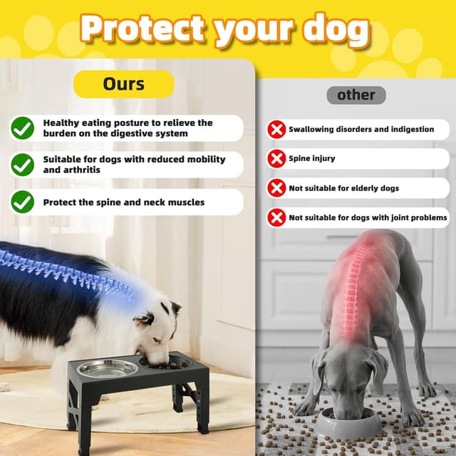 Detalle de Ciotole per cani Rialzate regolabili con 2 ciotole in acciaio inox (1200 ml) e 1 anti-ingozzo (800 ml) + base antiscivolo