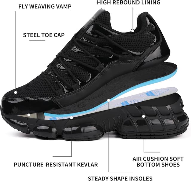 Detalle de NIFOFISE steel toe cap trainers – lightweight breathable safety work shoes with non-slip sole