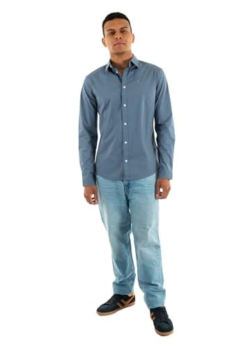 Detalle de Tommy Jeans Camisa para hombre TJM Original de manga larga en azul Blue Moment (talla S)