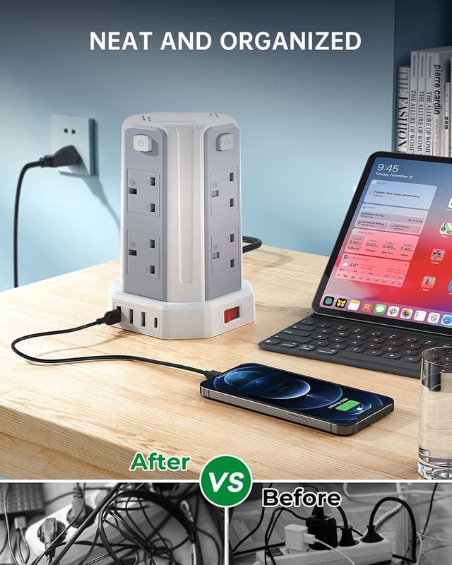 Thumbnail 5 de Tower Extension Lead 3250W 13A with 8 AC & 4 USB ports ๐