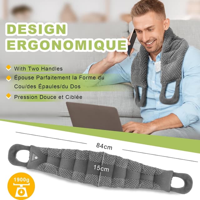 Detalle 2 de uncn Coussin chauffant cervical longue bouillotte micro-ondes pour nuque, épaules et dos