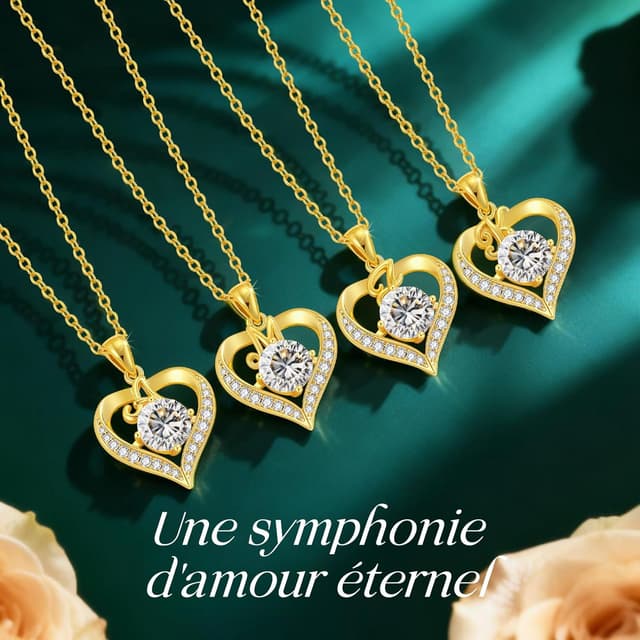 Detalle de LOUISA SECRET Collier femme à initiales A-Z avec pendentif cœur d’amour plaqué or 18K