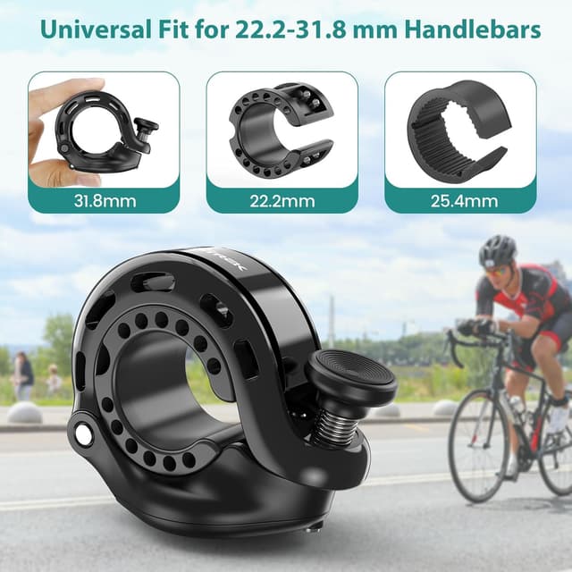 Detalle de toptrek Bike Bell (2025) with hidden AirTag compartment, up to 110dB waterproof aluminium bike bell for kids and adults