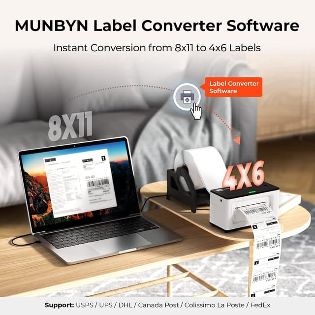 Detalle de MUNBYN Bluetooth 4x6 Desktop Thermal Label Printer (USB & iOS/Android) for shipping labels