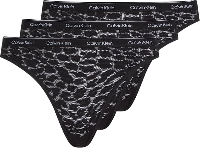 Detalle de Calvin Klein Women’s 3 Pack Low Rise Bikini Briefs in leopard print stretch lace