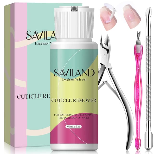 Detalle de Saviland Cuticle Remover Kit (60 ml) – Nagelhautentferner mit Nagelhauttrimmer, -zange & -schieber