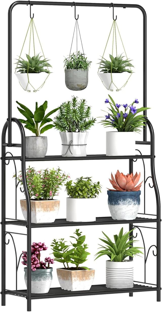 Detalle de Outsunny étagère 3 niveaux pour plantes noir