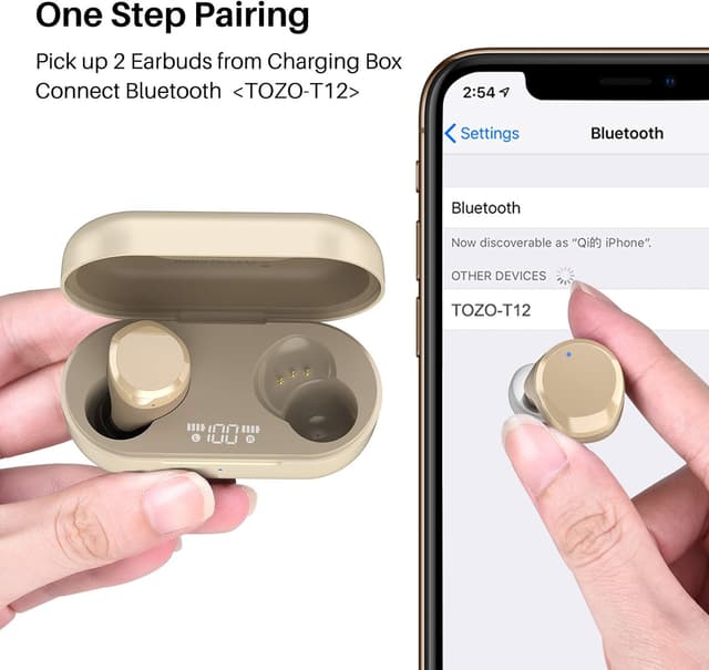 Detalle de TOZO T12 Wireless Earbuds (Bluetooth 5.3) with touch control and wireless charging case