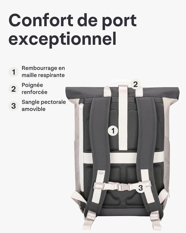 Detalle de Johnny Urban Allen Large Roll Top : sac à dos antivol pour ordinateur 16 pouces, 19–23 L, polyester 600D