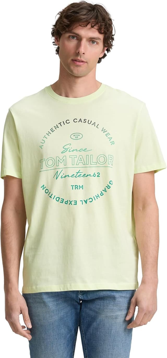 Detalle de TOM TAILOR 1046876 T-Shirt da uomo in cotone con logo stampato