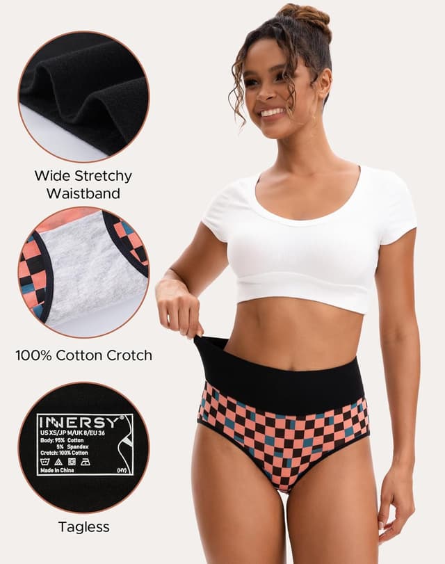 Detalle 2 de INNERSY Women's High Waisted Cotton Underwear 5-pack 🩲