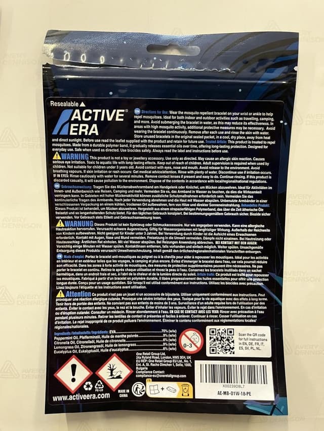 Detalle 2 de Active Era Mosquito Repellent Bracelet DEET-Free (Lemongrass, Geraniol & Citronella) – 18 Pack for Outdoor Bites