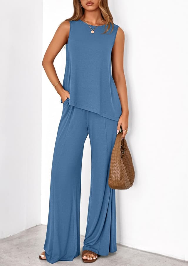 Detalle 2 de PRETTYGARDEN Women’s 2026 Two-Piece Lounge Set with Asymmetrical Split Tank Top and Wide-Leg Pants