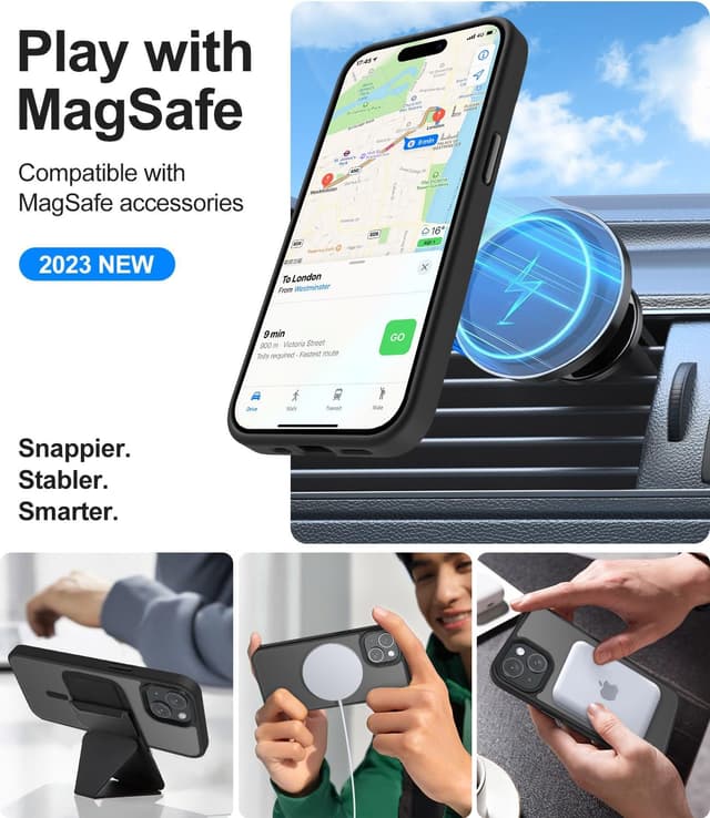 Detalle 2 de Mootobo iPhone 15 Case (4-in-1) with Strong Magnetic MagSafe + Screen & Lens Protectors, Black