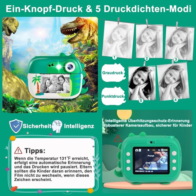Detalle de ARNSSIEN Sofortbildkamera Kinder (M3) mit HD-Video, 2,4-Zoll-Display und 32-GB-Karte