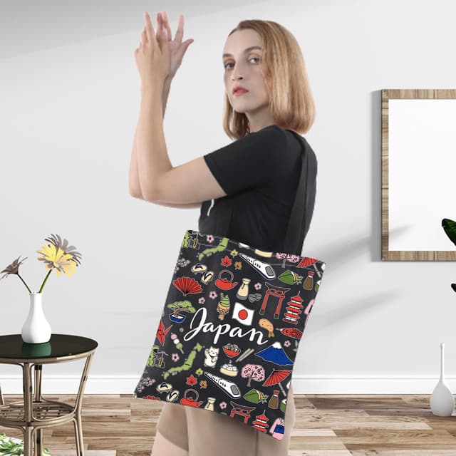 Detalle de LEVLO Japan Travel Pouch Bag (Japan Theme) – Cotton Canvas Zipper Pouch for Toiletries, Makeup & Souvenirs