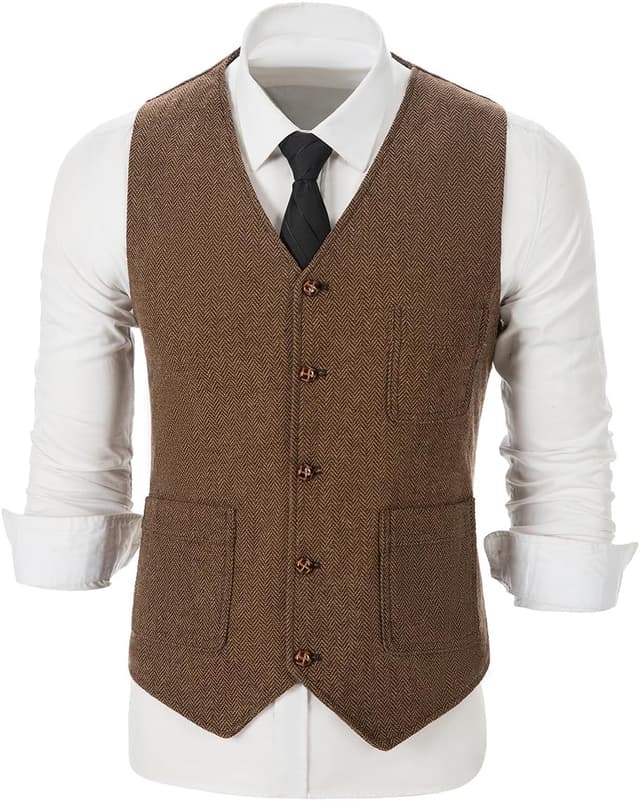 Detalle de Solovedress Vintage Classic Weste aus Wolle mit V-Ausschnitt – Regular Fit für Hochzeit & Business
