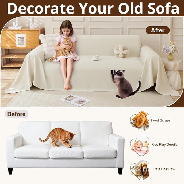 Detalle 2 de Housse de canapé imperméable Royhom pour canapé d’angle 2 places, beige, 260x180 cm