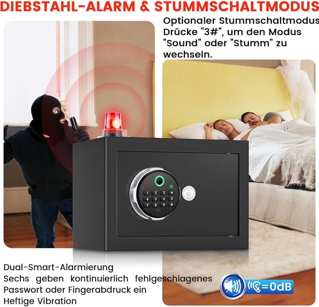 Detalle de Tiskgg Biometrischer Tresor 18L mit Fingerabdruck – digitaler Möbeltresor mit LED, Alarm & wasserdichtem Schutz