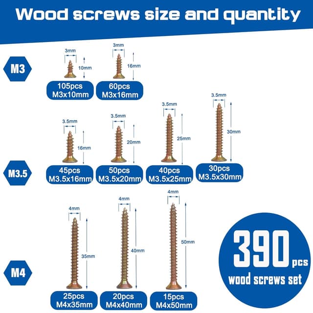 Thumbnail 1 de AMLOOPH Wood Screws Assortment 390pc