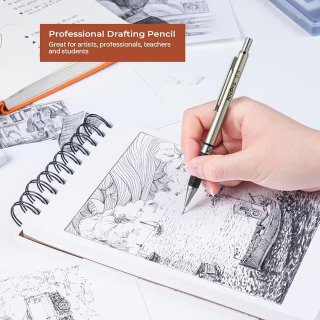 Detalle de Nicpro 0.5 mm mechanical pencil set (3 pcs) with storage case and HB lead refills