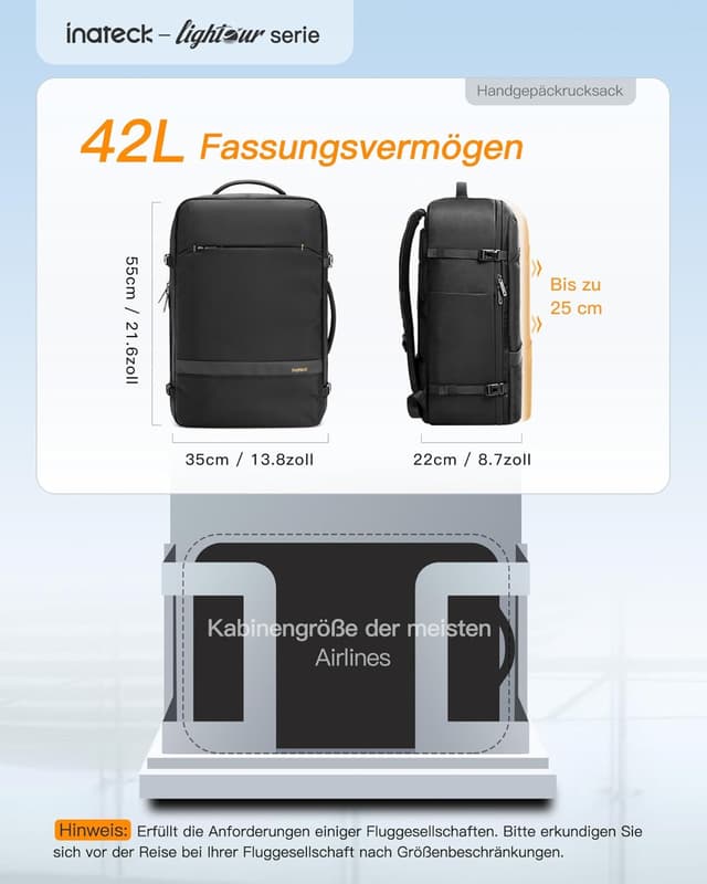 Thumbnail 4 de Inateck 42L Handgepäck Rucksack für Laptop