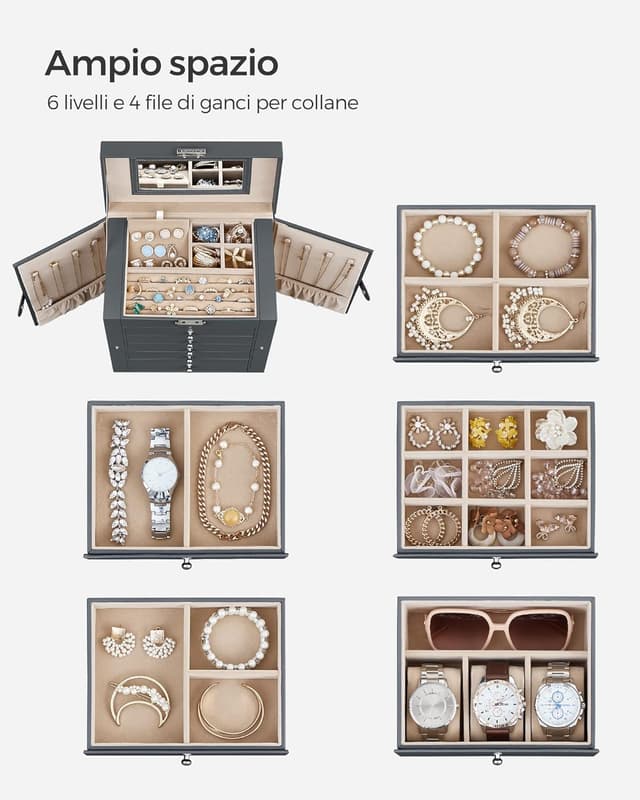 Detalle 1 de SONGMICS Scatola Portagioie a 6 livelli con specchio