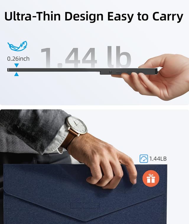 Detalle de Ingnok 15.6" Portable Monitor (FHD 1080P IPS), USB-C & Mini HDMI, for a second screen on the go