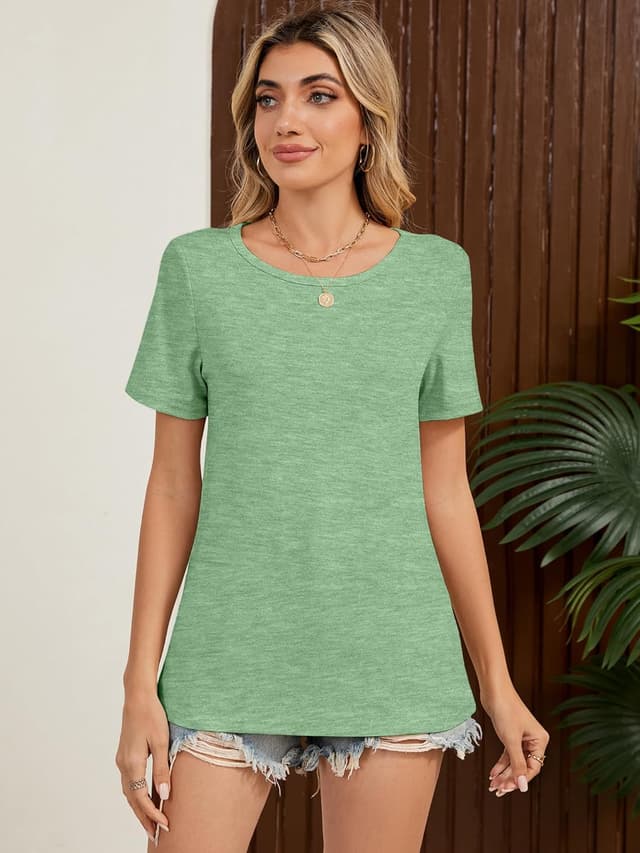 Detalle 2 de YGOODM Damen T-Shirt 3er Pack – Kurzarm Basic mit Rundhalsausschnitt für den Sommer