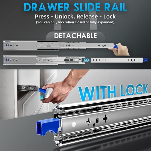 Thumbnail 2 de AOLISHENG Guide per cassetti pesanti con serratura, carico 120 kg 🛠