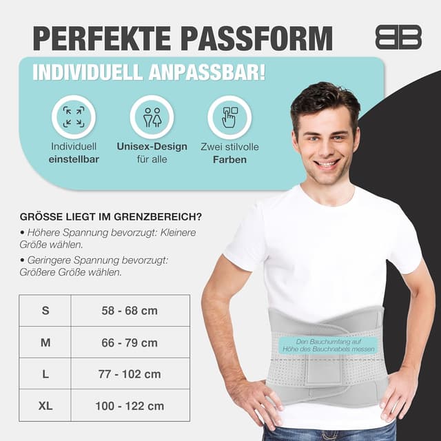 Detalle de BACK BODYGUARD Rückenstützgürtel für Lendenwirbel & Niere (Grau, L) – Orthogürtel bei Ischias