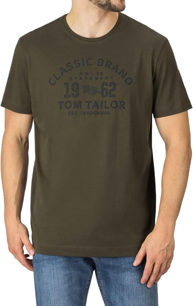 Detalle de TOM TAILOR Herren T-Shirt Regular Fit im 4er-Pack aus Baumwolle (Rundhals, Kurzarm) mit Logoprint