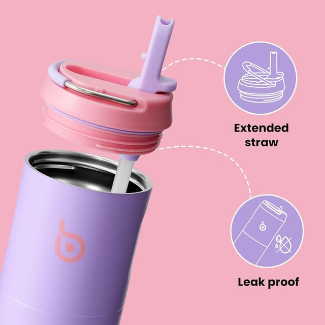 Detalle de BOTTLE BOTTLE Insulated Water Bottle 700ml (24oz) with Straw, Lid and Handle in Lilac