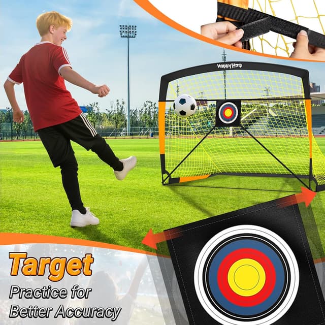 Detalle de Happy Jump Soccer Goal (7'x5', 6.6'x3.3', 5'x3.6', 4'x3', 3'x2.2') with Pop-Up Net, Target Board & Markers