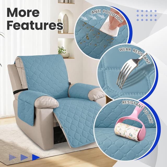 Detalle 2 de Ystyle Copripoltrona 1 posto per relax reclinabile impermeabile, con braccioli e fascia elastica, blu acqua