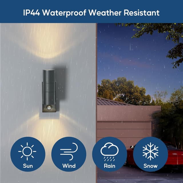 Detalle de Kerry Outdoor Wall Lights Up and Down Lamp with Motion Sensor (PIR), IP44 Anthracite Grey Stainless Steel