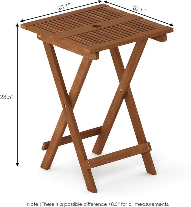 Detalle de Furinno TIOMAN Patio Table Folding Outdoor Side Table in teak oil (51.1 x 72.4 x 51.1 cm)