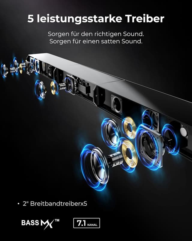 Thumbnail 6 de ULTIMEA Apollo S70 Ultra 7.1 Virtual Surround Soundbar mit 6,5-Zoll Subwoofer, App & HDMI/Opt/AUX/Bluetooth