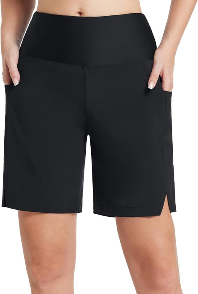 Detalle de baleaf Damen 9" Badeshorts lang fürs Schwimmen mit UPF50+ und Reißverschlusstaschen