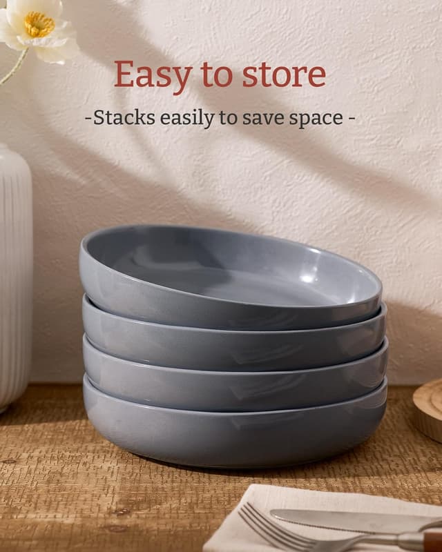 Detalle de famiware Milkyway 33 oz Bowl Set (Set of 4) for Pasta, Salad & More, Dark Gray Speckled Stoneware