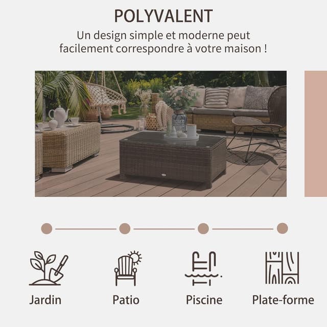 Thumbnail 5 de Outsunny Table Basse de Jardin rotin tressé