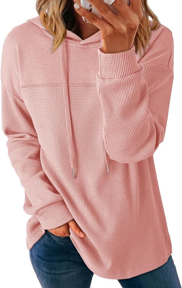 Detalle de Dokotoo Damen Kapuzenpullover Hoodie Langarm aus Waffelstrick mit Taschen – einfarbig, S bis XXL