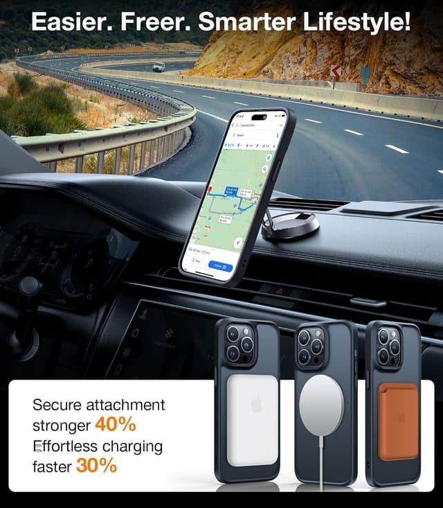 Detalle de TORRAS Magnetic Case for iPhone 15 Pro Max (MagSafe Compatible) — Slim Translucent Shockproof Case, Matte Black