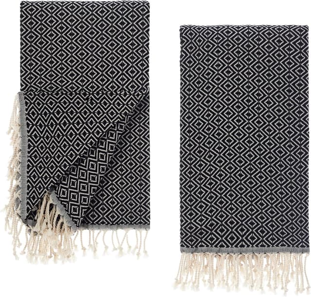 Detalle de Tuiste Saunatuch Schwarz im 2er-Set (100 x 180 cm), Hamamtuch & Strandtuch aus 100% Baumwolle