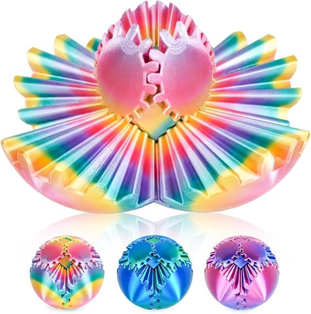 Detalle de Balkwan Gear Ball 3D Printed Fidget Toy Spinning Gear Sphere (Rainbow, 2.5 in diameter)