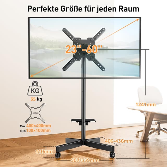 Detalle de ELIVED EV2114B-DE : support TV à roulettes universel 23 à 60 pouces jusqu’à 35 kg