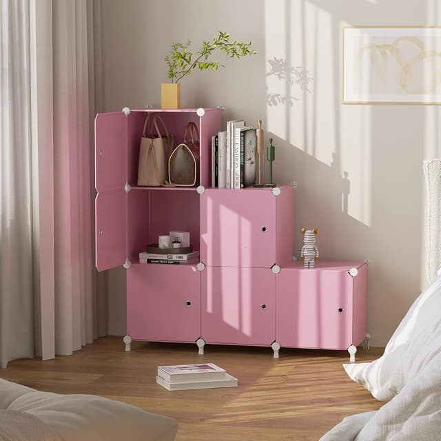 Detalle de ATTDETJL 6-Cube Storage Unit with Doors (Pink) — 30x30x30cm compartment organiser
