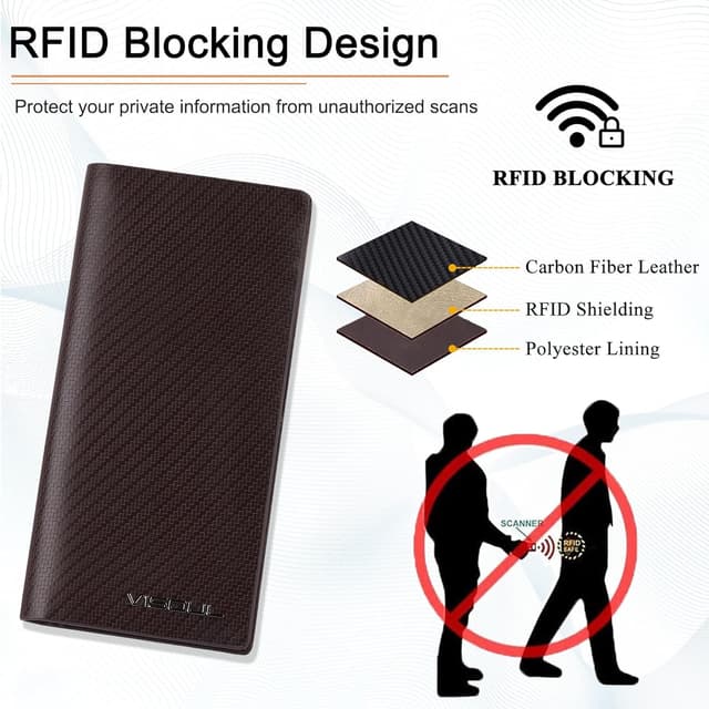 Detalle de VISOUL Portafoglio lungo in vera pelle da uomo con blocco RFID e 12 slot carte, marrone