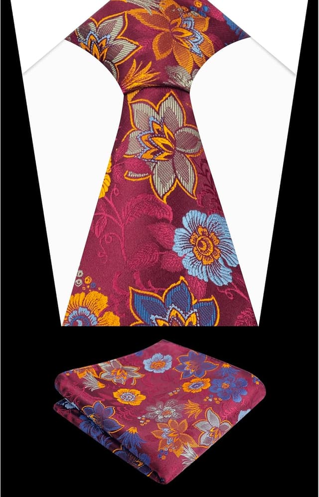 Detalle 2 de Alizeal men’s flower pattern tie and pocket square set (classic casual for wedding and parties)