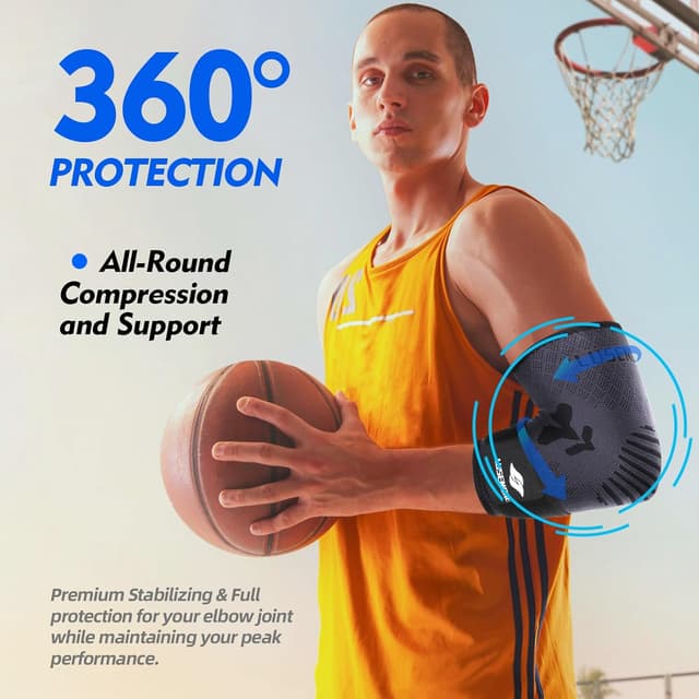 Detalle 2 de Lusenone Elbow Support with Strap (Adjustable Compression Sleeve) for Tennis/Golfers Elbow, Tendonitis & Arthritis, Size M